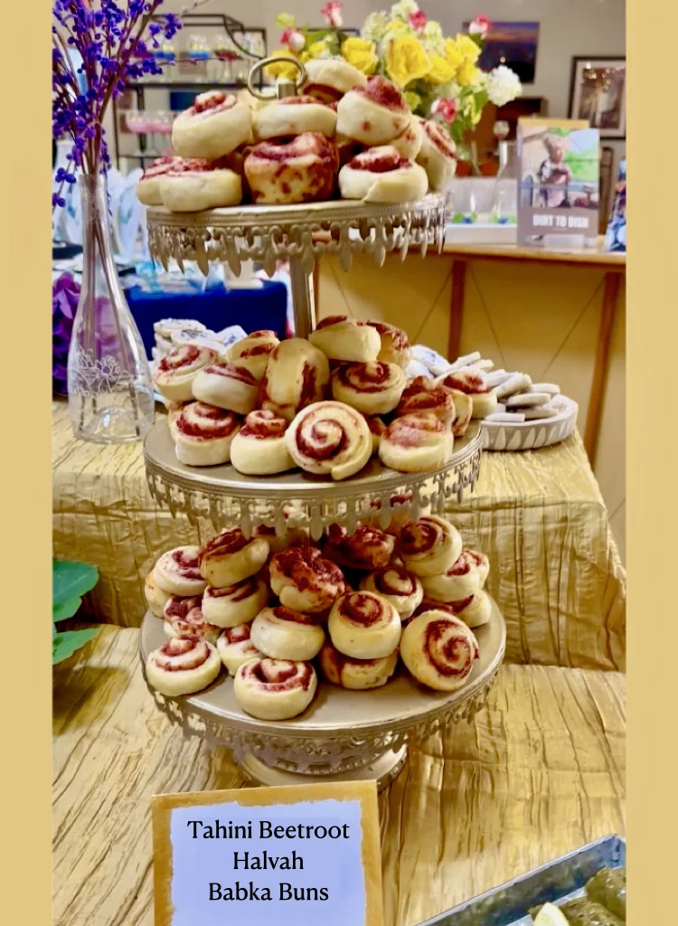 Tahini Beet Halva Babka Made Into Buns For Large Gatherings