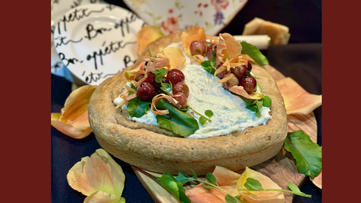 Heart-shaped Garlic Bread Roasted Grapes and Goat Cheese Spread