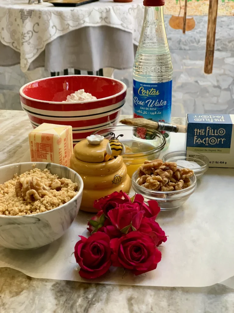 Rosewater, Phyllo, Nuts & Honey Whisked Into Floral Muffins