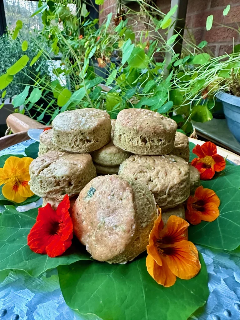 Savory Edible Nasturtium Leaf and Flower Scones