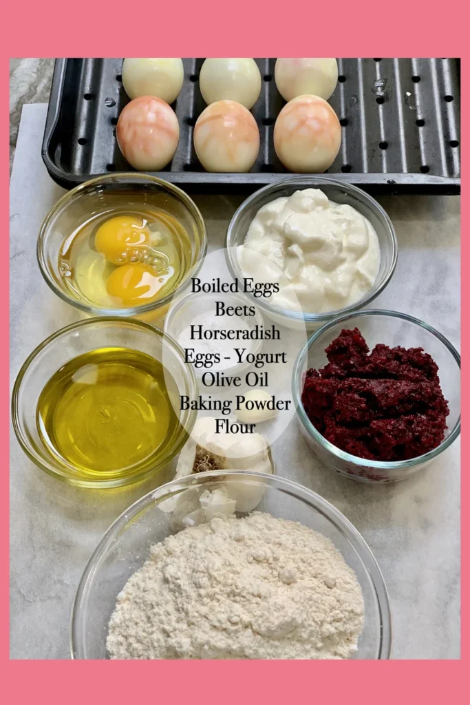 Ingredients for Marbled Boiled Eggs and Savory Beet Muffins
