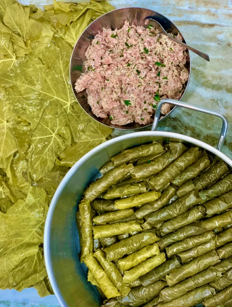 Tender Grape Leaves Stuffed and Ready for Cooking