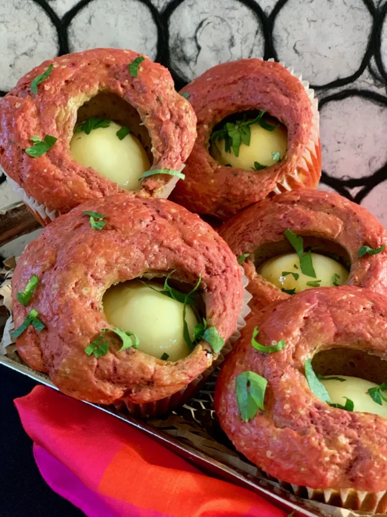 Marbled Beet Eggs in Savory Beet Muffins
