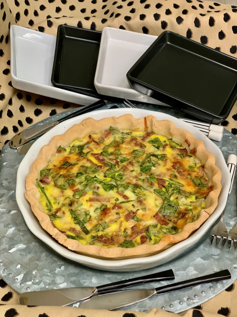 Easy Savory Breakfast or Brunch Pie with Eggs, Bacon (of choice), Cheese & Greens