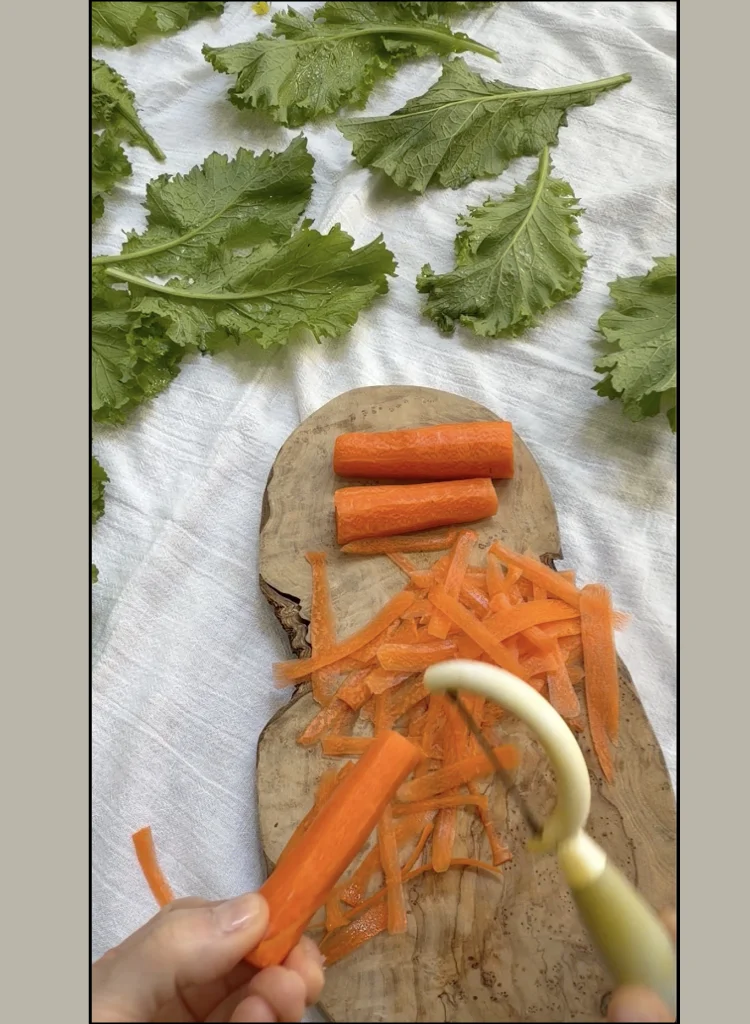 Peel Carrot Strips Both Long to Tie and Short to Fill Inside