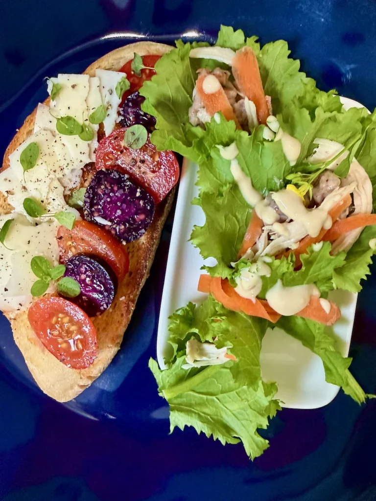 Mediterranean Mustard Green Wraps with Barley, Shredded Rabbit or Chicken and Tahini Dressing