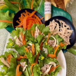 Mediterranean Mustard Green Wraps with Barley, Tahini & Shredded Rabbit (or Chicken)