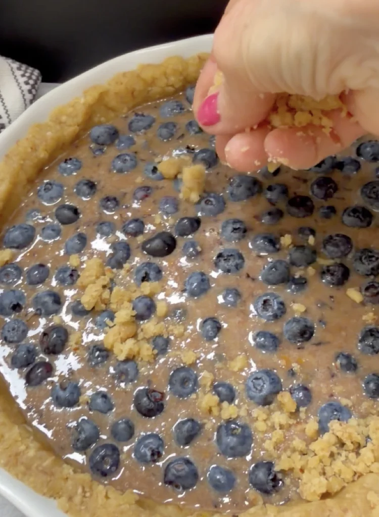 Add Filling and Remaining Pie Crust to Crumble Across the Top Before Baking