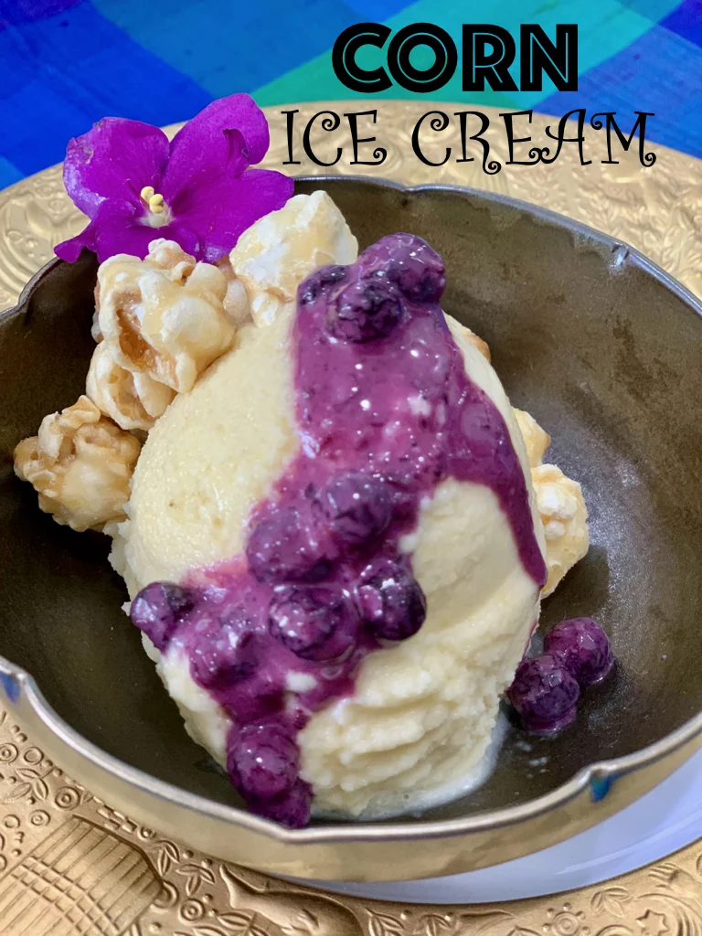 Sweet Farm to Kitchen Corn Ice Cream with Blueberry Coulis
