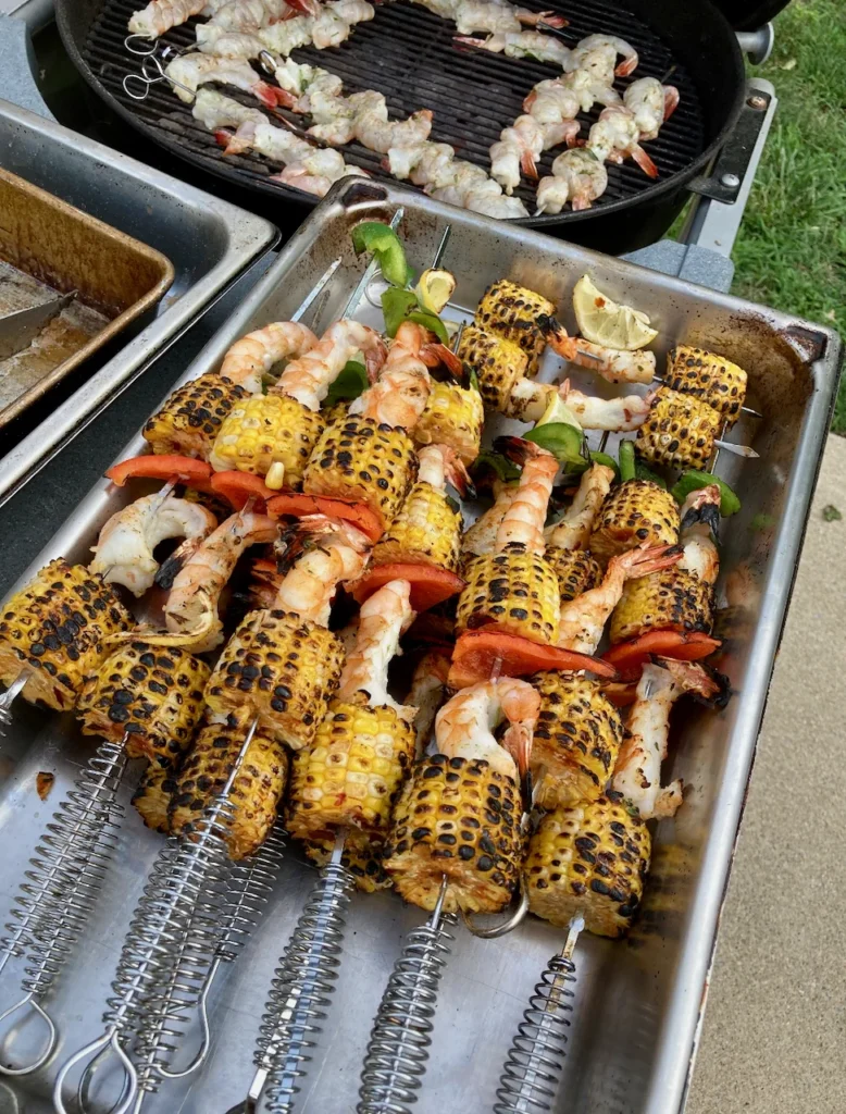 Ingredients & Tools For These Delicious Corn on the Cob and Shrimp Skewers