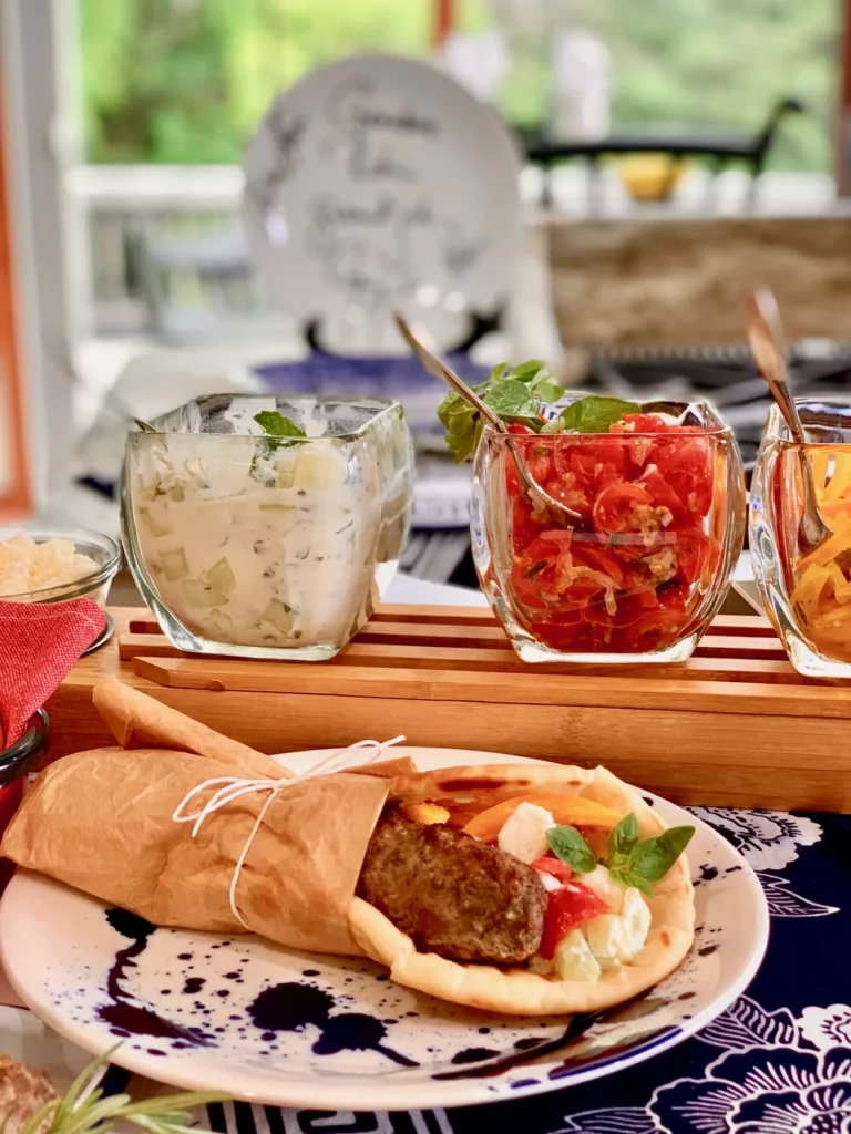 Kofta Sandwiches with Tzatziki Served with Watermelon Cocktails are Fantastic