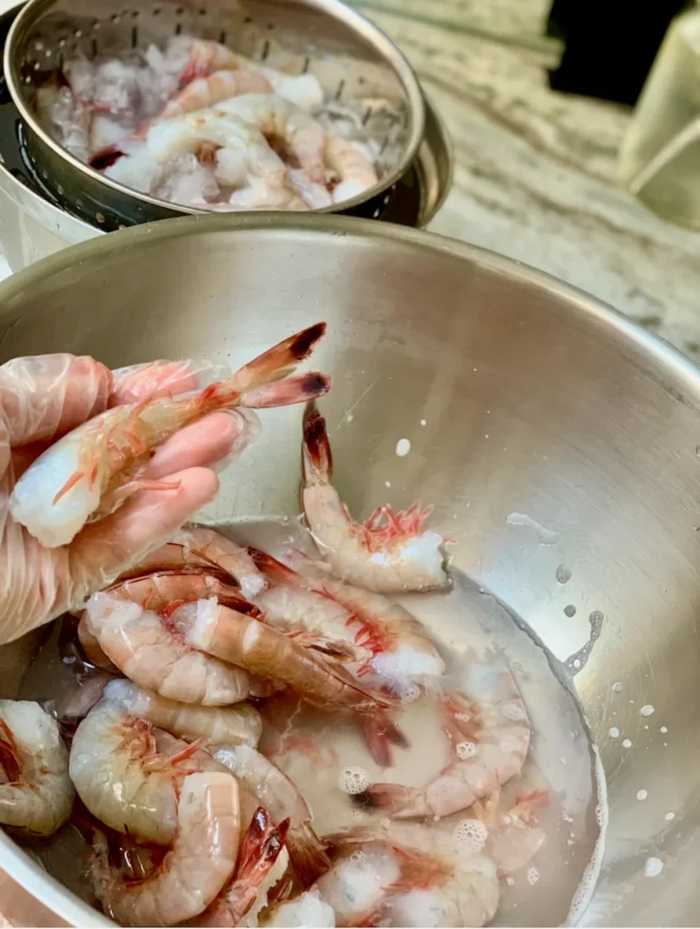 Shrimp Is Peeled & Deveined and Ready to Marinate in Mediterranean Dressing