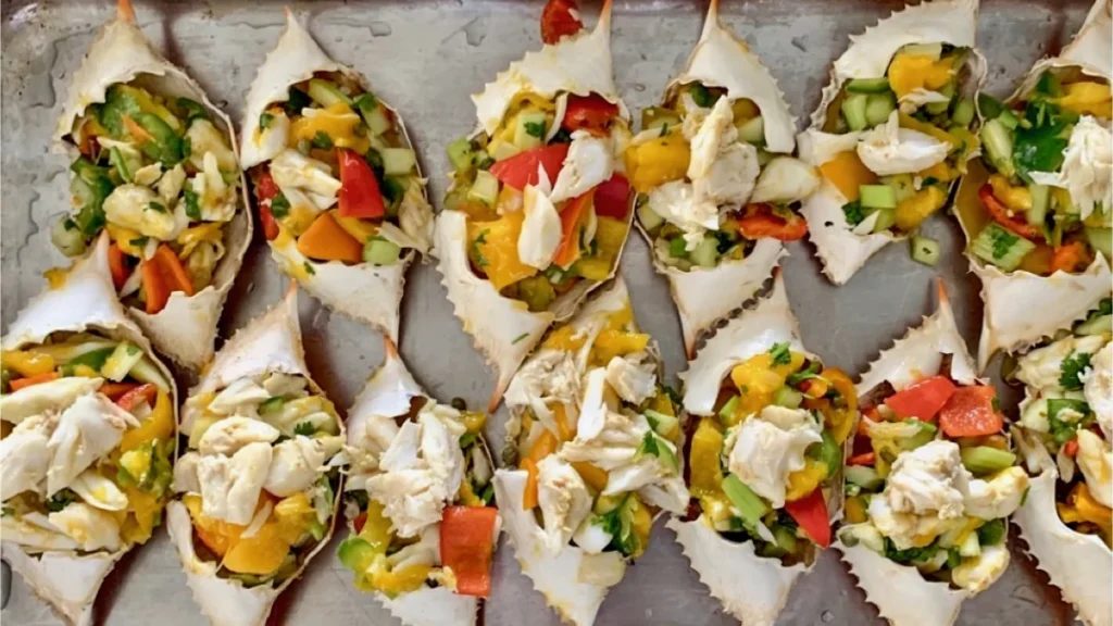 Crab Summer Salad with Fresh Ingredients From Land and Sea