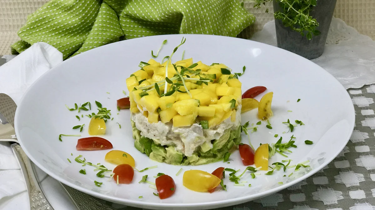 Crab Tower with Mango Salsa and Avocado (Summer Dining)