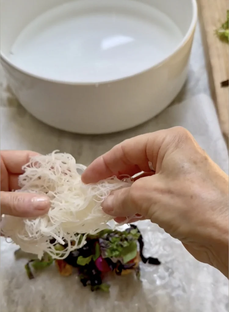 Place Colorful Garden Ingredients First Then Add Cooked Vermicelli Noodles 