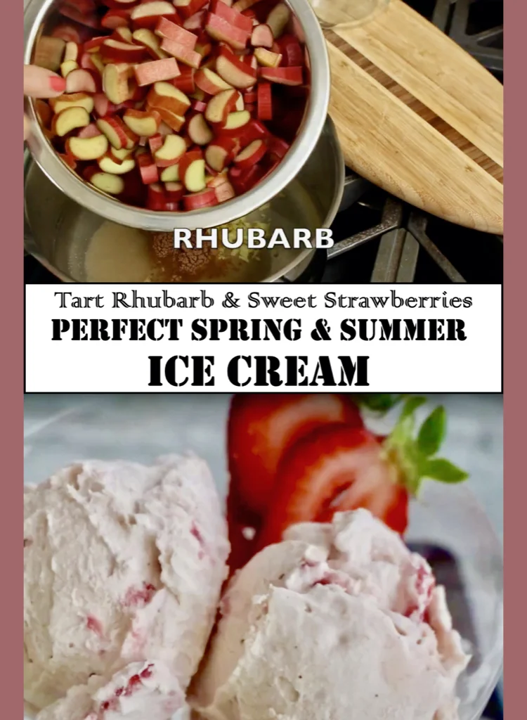 Homemade Strawberry Rhubarb Ice Cream with Fresh Ginger