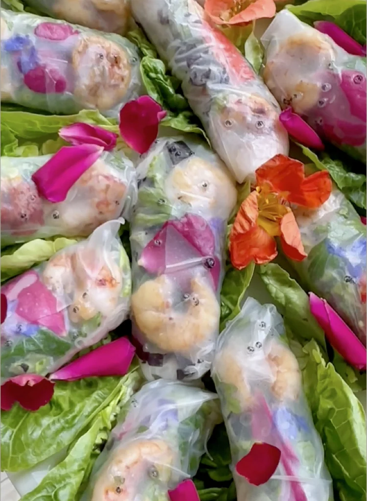Fresh Herb and Flower Rice Rolls - Summer Appetizer
