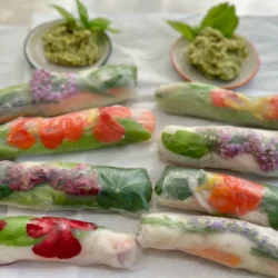 Colorful Garden Rice Wraps with Dipping Sauces